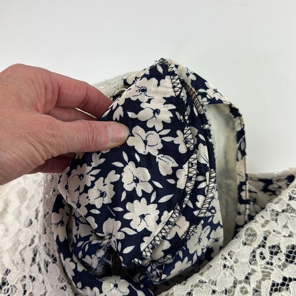 The House of Nu-mode Vintage Navy Blue Floral Long Sleeve Prairie Top - Picture 5 of 9